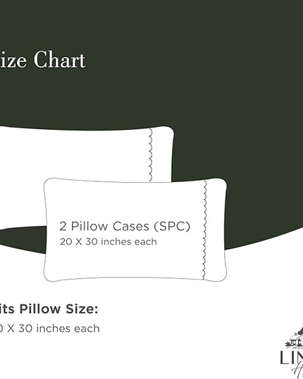 Linen Home 100% Cotton Percale Moon Scallop Hem Pillowcases Queen/Standard Size, Olive Green, 2 Pieces of Pillow Case, Crisp and Cool Strong Bed Linen, 20 inches X 30 inches
