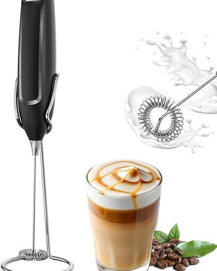 Milk Frother Handheld with Stand, Battery-Operated Electric Foam Maker Frother Wand, Whisk Drink Mixer & Foamer for Coffee, Latte, Matcha, Hot Chocolate