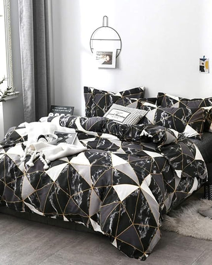 CLOTHKNOW Black White Marble Full Size Comforter Sets 3Pcs Triangle Bedding Comforter Sets Geometric Comforter Black Comforter with 2 x Pillow Cases
