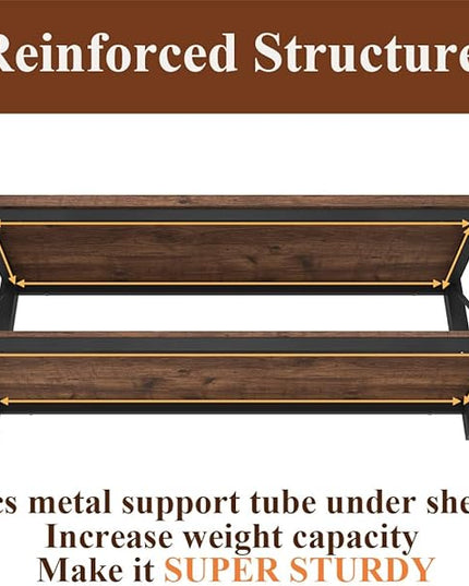 BON AUGURE Entryway Bench with Storage, 2 Tier Wood Metal Shoe Bench, Storage Benches for Bedroom, Entrance, Hallway, Mudroom, Indoor (47 inch Wide, Rustic Oak)