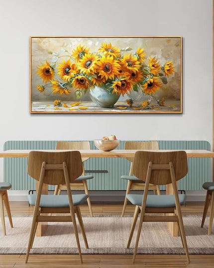 PHAOHUAXM Large Canvas Wall Decor For Living Room Wall Art Vintage Printing Yellow Flower Paintings Dining Room Bedroom Bathroom Kitchen Wall Painting Home Decor Wood Frame Ready To Hang 24x48 In