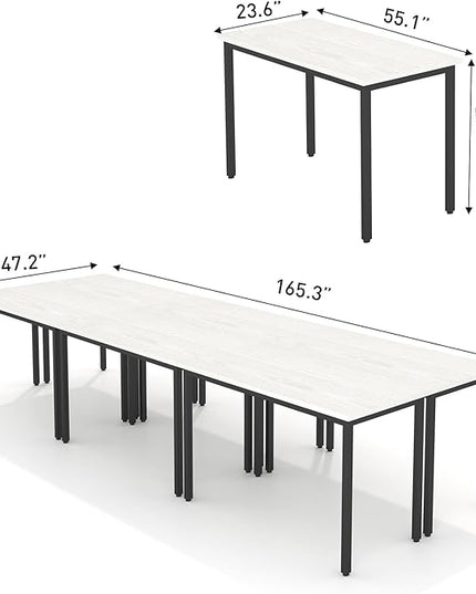 Bonzy Home Conference Table Chairs Set 14FT, 165"x47.2"x29.5" 6pcs Tables & 16pcs Chairs Set for Conference Room Meeting Room Office, White