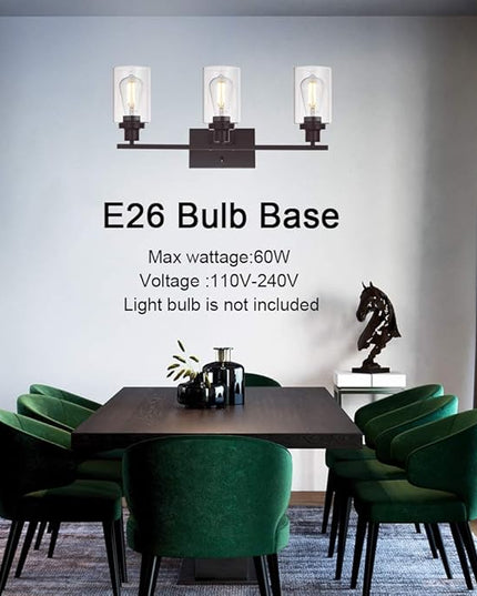 MELUCEE 3 Light Bathroom Vanity Light Oil Rubbed Bronze, Industrial Wall Light Fixture with Clear Glass Shade Sconces for Bedroom Porch Kitchen Living Room (Patent No.: US D963914 S)