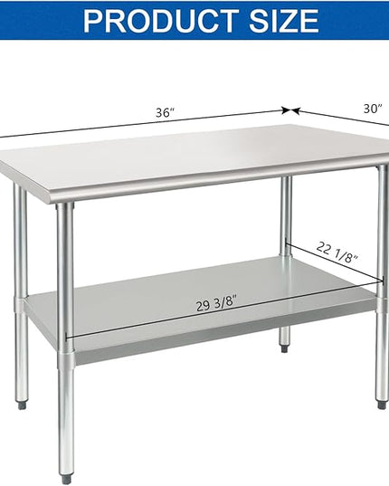 HARDURA Stainless Steel Table 30X36 Inches with Undershelf and Galvanized Legs NSF Heavy Duty Commercial Metel Table for Food Prep
