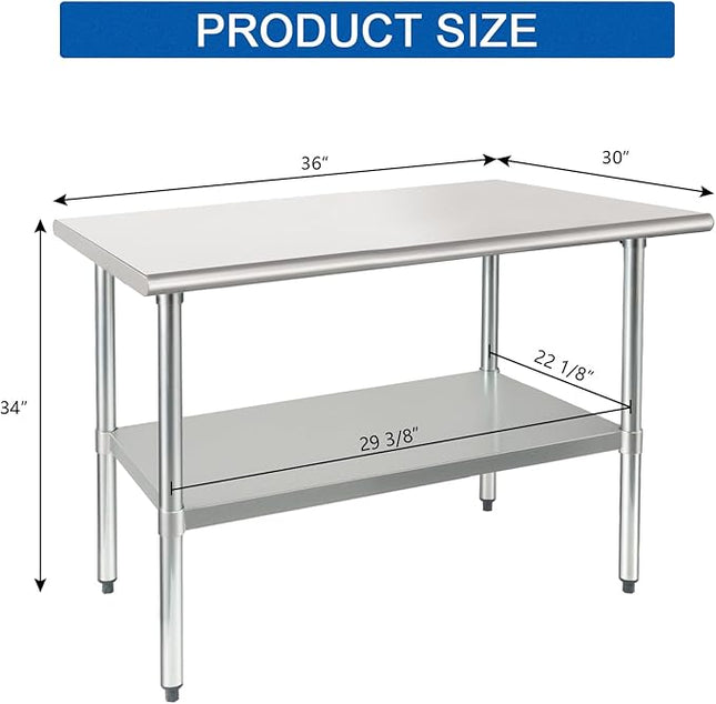 HARDURA Stainless Steel Table 30X36 Inches with Undershelf and Galvanized Legs NSF Heavy Duty Commercial Metel Table for Food Prep