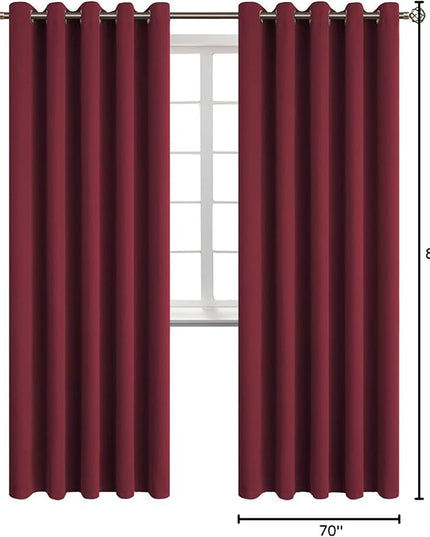BGment Blackout Curtains for Bedroom - Grommet Thermal Insulated Room Darkening Curtains for Living Room, Set of 2 Panels (70 x 84 Inch, Burgundy)