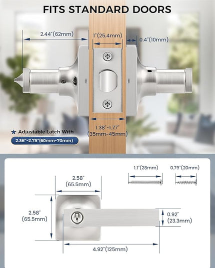Mengico 3 Pack Modern Door Lever,Nickel Interior Door Lock,Interior Door Lever Privacy Lock(for Bedroom&Bathroom)