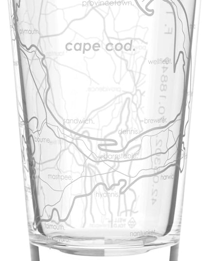 Well Told Engraved Cape Cod Massachusetts Map Pint Glass, Etched Beer Gift (16 oz, Clear) City Map Pint, Custom City Glassware, Gifts For Beer Lovers
