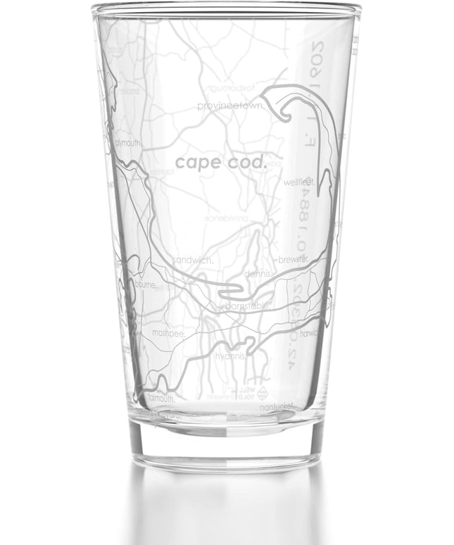 Well Told Engraved Cape Cod Massachusetts Map Pint Glass, Etched Beer Gift (16 oz, Clear) City Map Pint, Custom City Glassware, Gifts For Beer Lovers