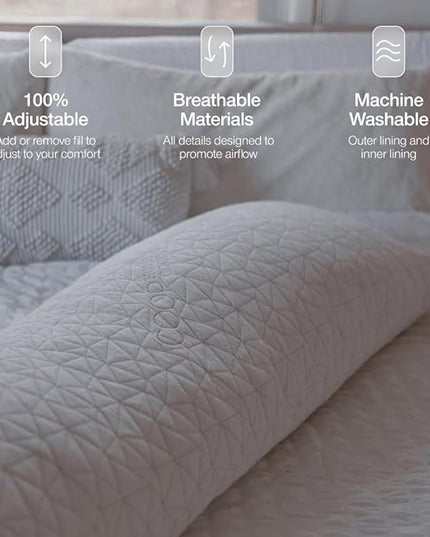 Coop Home Goods Original Adjustable Body Pillow, 20x54 Long Pillow for Back, Shoulder, Hip and Knee Support, Side Sleeper Body Pillows for Adults with Memory Foam & Washable Cover