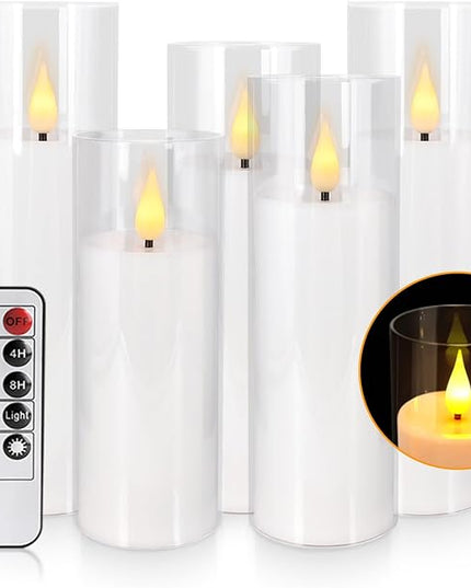 Flameless Candles,Battery Operated LED Candles Ideal for Halloween, Christmas,Home Decor,Home Party Wedding Indoor Outdoor,White 2.2X5“6”6“7”7“H