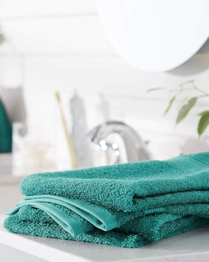 Amazon Basics 6 Piece hand towels for bathroom, Fade Resistant 100% Cotton Hand Towels, soft absorbent bathroom hand towels 6 - Pack (26''x16''), Teal