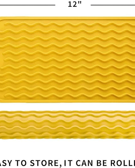 Silicone Dish Drying Mat for Multiple Usage,Easy clean,Eco-friendly,Heat-resistant Silicone Mat for Kitchen Counter or Sink,Refrigerator or Drawer Liner Yellow S 12 inches x 6 inches