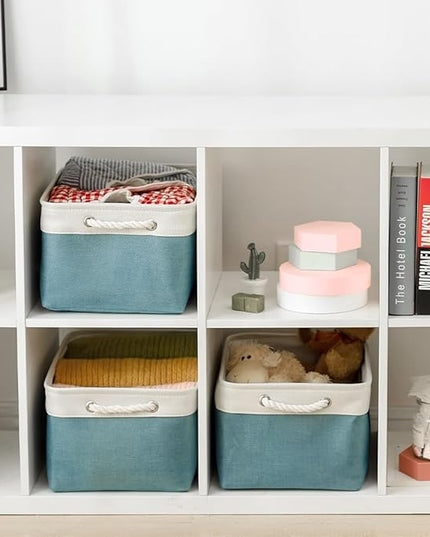 TheWarmHome Storage Bins - Large 3 Pack 15.7x11.8x8.3 in Fabric Storage Baskets for Organizing Shelves | Large Basket Closet Organizer for Home Decor Shelf Baby Toy Laundry (White & Green)