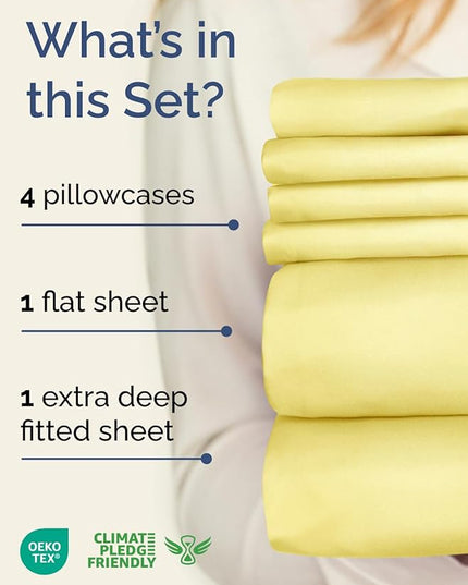 Extra Deep Full Sheet Set - 6 Piece Breathable and Cooling Sheets - Hotel Luxury Bed Sheets Set - Easy & Secure Fit - Soft, Wrinkle Free and Comfy Sheets Set - Yellow Sheet Set with Extra Deep Pockets