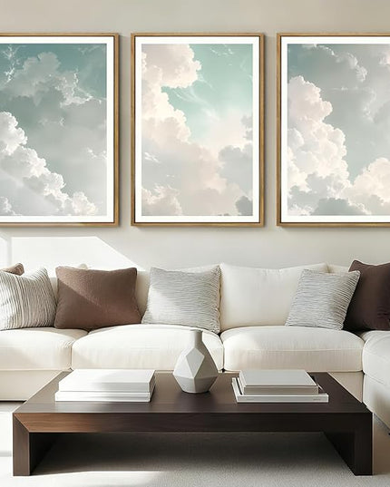 ANHUIB Large Sky Wall Art White Cloud Wall Art Nature Landscape Wall Decor Set of 3 for Living Room Bedroom Dining Room 16x24 Inch