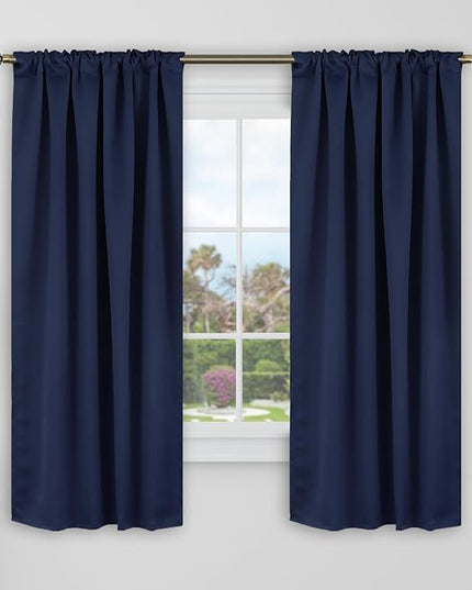 BGment Blackout Curtains 60 Inch Length for Bedroom - 34 x 60 inch Window Curtains Panels Rod Pocket and Back Tab Thermal Insulated Room Darkening Curtains for Kids Room, 2 Panels Set, Navy Blue