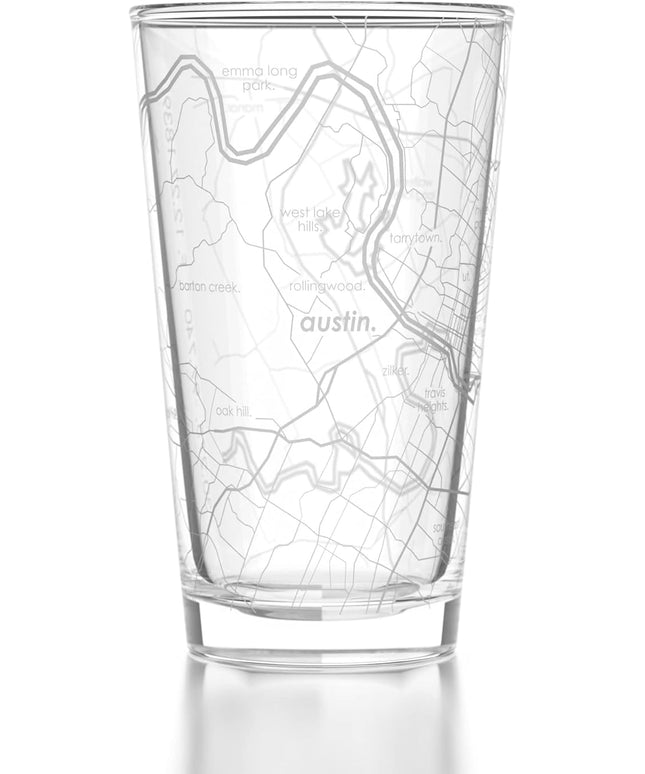 Well Told Engraved Austin Texas Map Pint Glass, Etched Beer Gift (16 oz, Clear) City Map Pint, Custom City Glassware, Gifts For Beer Lovers