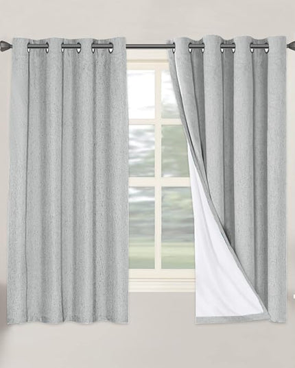 H.VERSAILTEX 100% Blackout Curtains for Bedroom Thermal Insulated Linen Textured Curtains Heat and Full Light Blocking Drapes Living Room Curtains 2 Panel Sets, Glacier Gray, 52x63 Inch