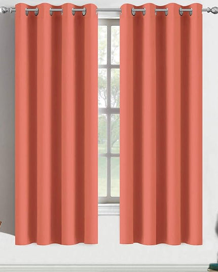 Yakamok Coral Orange Room Darkening Blackout Curtains Thermal Insulated Drapes Solid Grommet Top Window Curtain Panels for Girls' Bedroom, 2 Tie Backs Included(52x63 Inch, Coral Orange, One Pair)