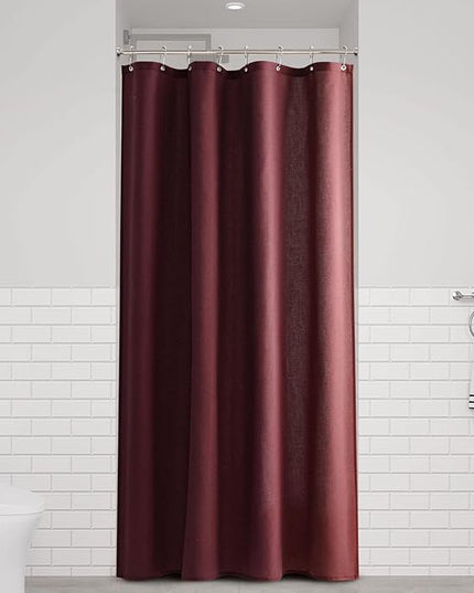 Naturoom Burgundy 48 Inch Shower Curtain - Stall Narrow Half Linen Ultra Thick Fabric Shower Curtain Set with Hooks, Boho Farmhouse Rustic RV Camper Bath Curtains for Bathroom, 48x72