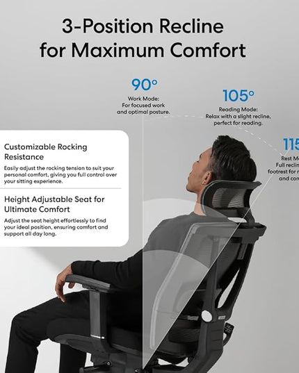 AUTONOMOUS ErgoChair Pro Ergonomic Office Chair Foam Black Adjustable Lumbar Support, Rolling Swivel - Home office Desk Chairs with Wheels and Arms - Ergonomic Desk Chair Comfy for Gaming & Long Hours