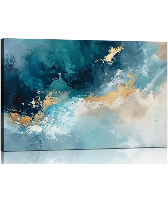 Ocean Wall Art Decor for Living Room Blue Abstract Seascape Canvas Picture for Wall Modern Beach Art Print for Bedroom Large Abstract Artwork Painting for Bathroom Home Office Decorations(36" x 24")