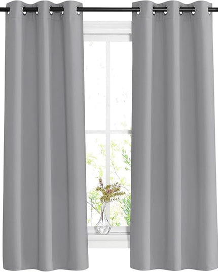 NICETOWN Silver Grey Bedroom Curtains 63 inch Length 2 Panels Set - Solid Thermal Insulated Grommet Light Blocking Blackout Curtains & Drapes for Living Room, W37 x L63