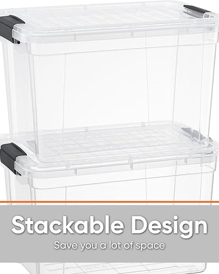 Superio Clear Storage Boxes with Lids, 4.7 Quart Plastic Container Bins for Organizing, Stackable Crates, BPA Free, Non Toxic, Odor Free, Organizers for Home, Office and Dorm, 4 Pack