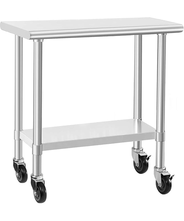 HARDURA Stainless Steel Commercial Table Prep & Work Table with Casters Heavy Duty Metal Table with Wheels NSF 430 18×36 Inches