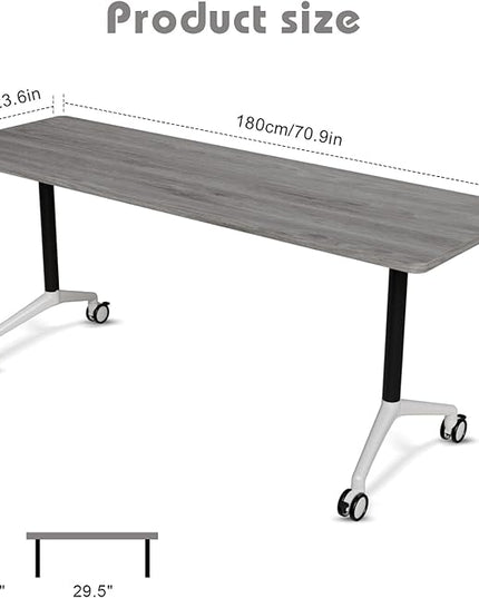 Conference Room Table with Flip-Top Design for Dynamic Meetings, Business Table Computer Desk with Heavy-Duty Frame,Foldable Seminar Meeting Tables for Home Office (6, B, 70.8IN)