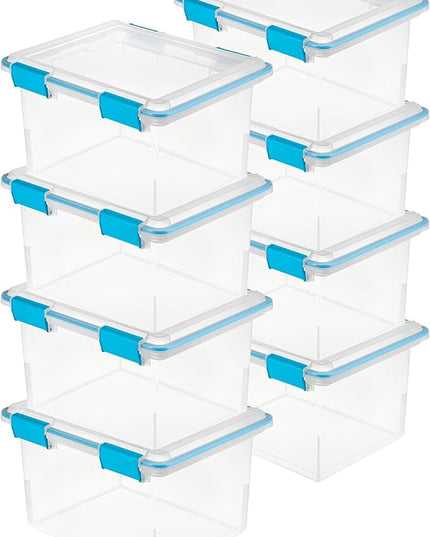 Sterilite 8-Pack Gasket Box, Weather-Resistant Storage Bins with Latching Lids, 32 Quart - Heavy-Duty Organizing Containers for Closet, Bathroom, and Office
