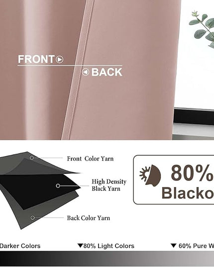 Gwine Blush Pink Blackout Curtains for Bedroom 90 inches Long 2 Panels Set, Solid Noise Reducing Thermal Insulated Blackout Curtains for Living Room with Rod Pocket, Each 50" Wx90 L