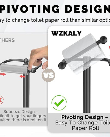 Black Toilet Paper Holder Stand, Matte Black Toilet Paper Holder Free Standing, Post Pivoting Design & Stable Weighted Base SUS304 Stainless Steel for Bathroom(Mega Roll)
