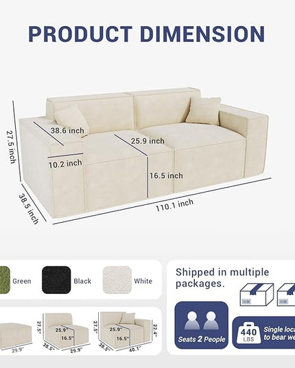 Cloud Couch Sectional, Comfort Chenille Boneless Couch for Living Room, Memory Foam Deep Seat Modular Sectional Sofa Compression Floor Sofa, No Assembly Required
