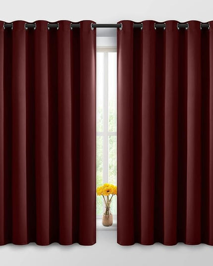 Yakamok Blackout Curtains Room Darkening Thermal Insulated Window Panels,Solid Grommet Top Drapes for Bedroom/Living Room(62Wx63L, Burgundy Red, 2 Panels)