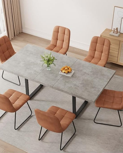 ZckyCine 51''-67'' Modern Extendable Dining Table Set, Rectangular Wood Table with 6 PU Leather Chairs, Space-Saving Design, Adjustable Length, Comfortable Seating for 6 People, Ideal for Dining Room