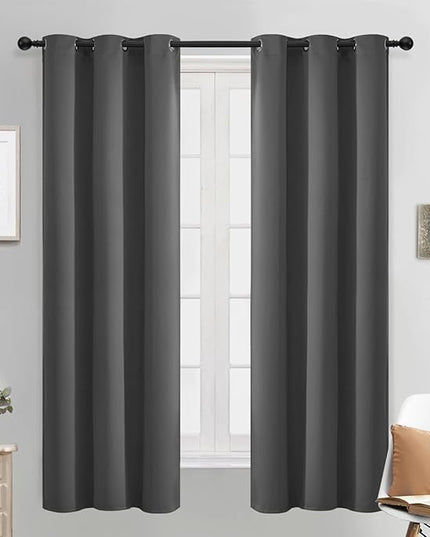 Yakamok Blackout Grey Curtains for Bedroom/Living Room Thermal Insulated, 38" Wide x 63" Long Each Panel,Grommet Top (Set of 2 Panels, Charcoal Grey)