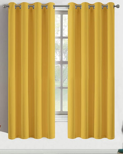 Yakamok Blackout Curtains Room Darkening Thermal Insulated Grommet top Window Curtains for Living Room, 52 x 63 Inch, Mustard Yellow, Set of 2