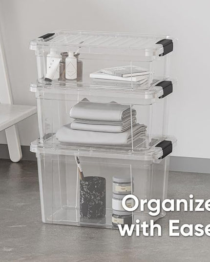 Superio Clear Storage Boxes with Lids, 8.75 Quart Plastic Container Bins for Organizing, Stackable Crates, BPA Free, Non Toxic, Odor Free, Organizers for Home, Office, School, and Dorm, 2 Pack