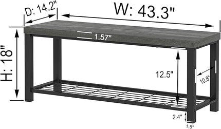 EXCEFUR Entryway Bench, Industrial Metal and Wood Storage Bench for Living Room, Indoor Shoe Rack Bench Seat, 43.3 Inch Grey