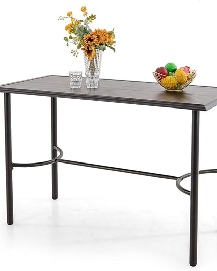 PHI VILLA Outdoor Patio Bar Table for 4-6, Counter Height Rectangle Bar Table with All Weather Metal Steel Frame Black for Outside, Yard, Garden and Deck
