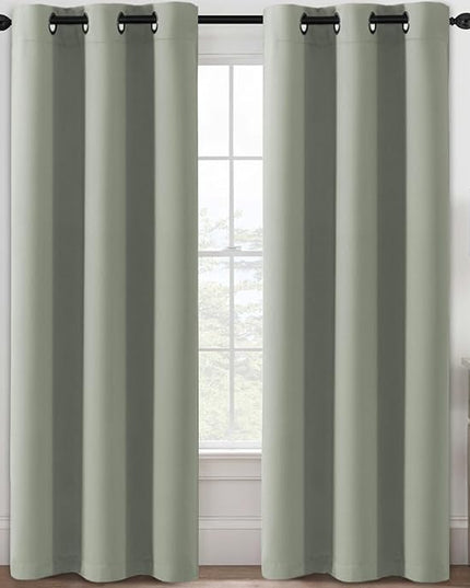 H.VERSAILTEX Blackout Curtains for Bedroom Thermal Insulated Room Darkening Living Room Curtains 84 Inch Long Grommet Privacy Protection Window Curtain Panels/Drapes for Nursery,2 Panels,Light Sage