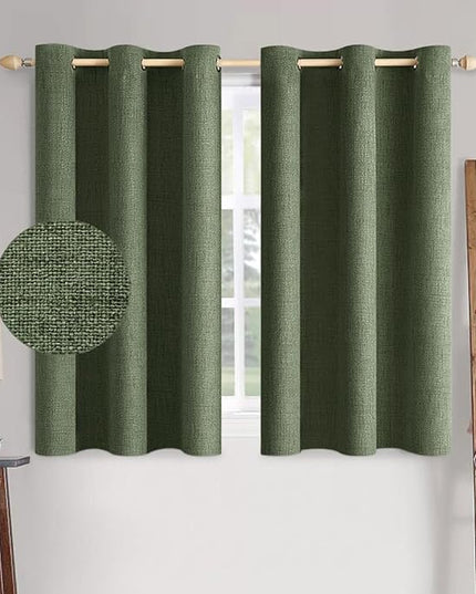 MIULEE 100% Blackout Linen Textured Curtains for Bedroom Solid Thermal Insulated Olive Green Grommet Room Darkening Curtains & Drapes Luxury Decor for Living Room Nursery 42 x 63 Inch (2 Panels)
