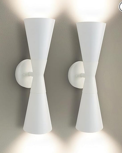 Modern Indoor Wall Sconces Set of 2, Up and Down White Wall Sconces, Mid Century Indoor Wall Light Fixture, Hardwired Wall Mounted Lamp for Living Room, Bathroom, Bedroom, Hallway, 18inches