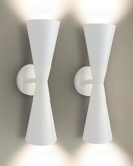 Modern Indoor Wall Sconces Set of 2 Up and Down White Wall Sconces Mid Century Indoor Wall Light Fixture Hardwired Wall Mounted Lamp for Living Room Bathroom Bedroom Hallway 13 Inch