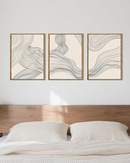 ANHUIB Neutral Canvas Wall Art Modern Abstract Canvas Painting Beige Wall Decor 12x16 Inch Set of 3 for Living Room Bedroom Bathroom