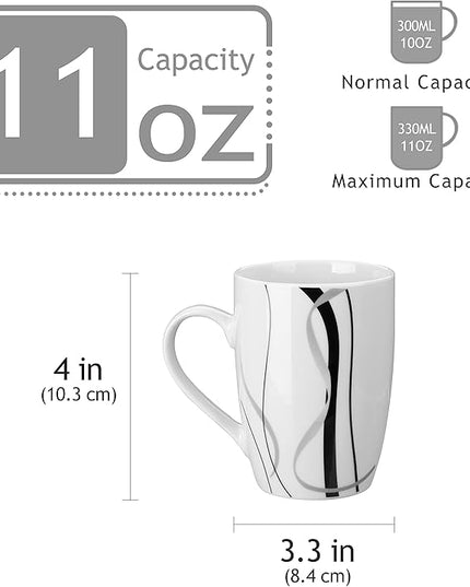 VEWEET Ceramic Coffee Mugs Set of 6, 11 OZ Coffee Cups Set with Handle, White Mugs Set Porcelain Cup Set for Kitchen, Microwave Dishwasher Safe, Series Fiona