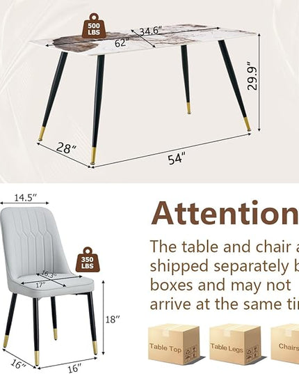 Modern Dining Table Set for 4, 62'' Sintered Stone Dining Table Set for 4, 4 Chair Kitchen Table Set, Easy to Assemble