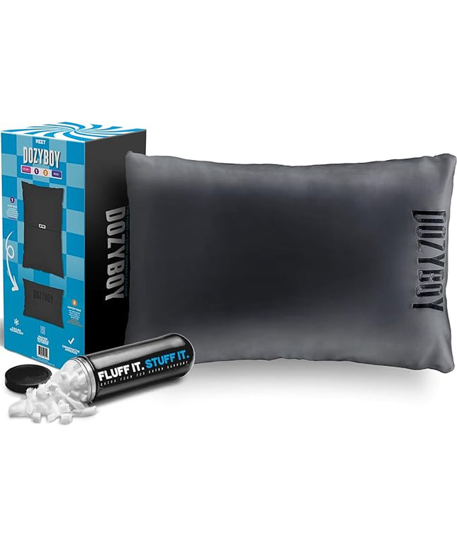 Fluff and Stuff Comfort Pillow | Queen Size Memory Foam Pillows, Chiropractor Designed and Approved 2-in-1 Back Support and Bed Pillows | Fully Adjustable Pillow (Black, Queen (Pack of 1))